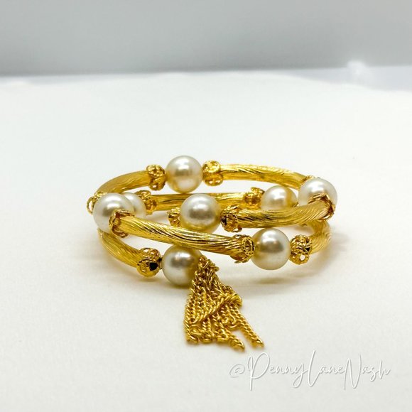 Vintage Jewelry - Vintage Golden Vine with Pearls Wrap Bracelet